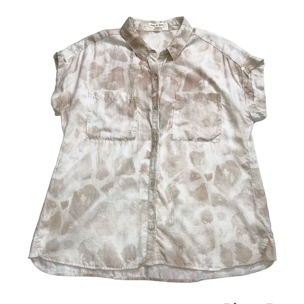 Cloth & Stone Anthropologie Cream Tie-Dye Button Up Shirt US L